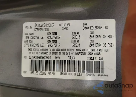 2006 Dodge Ram 1500 Slt z USA, uszkodzony, nr VIN 1D7HA18N86S622354
